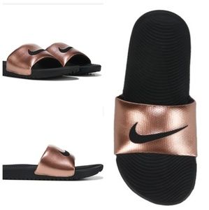 bronze nike slides